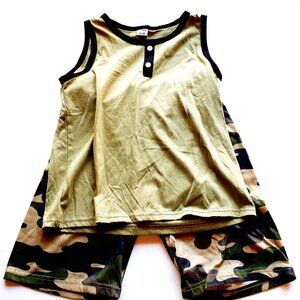 PatPat Boys Pajamas 2 Piece Set Green Tank Top Shorts Camouflage Size 11-12